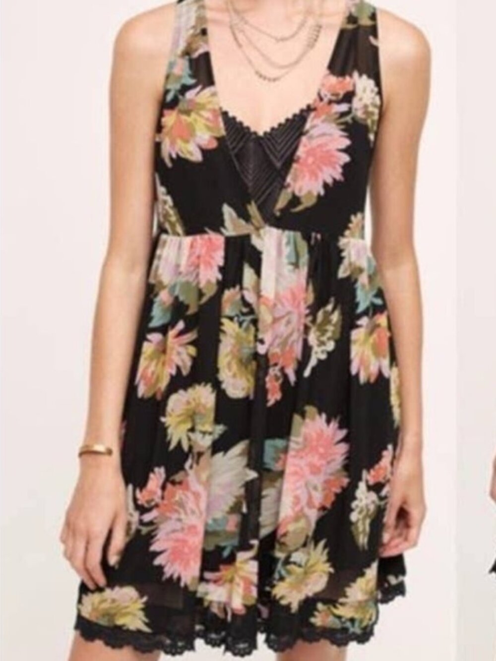 MAEVE ANTHROPOLOGIE VIOLETTA SLIP DRESS BLACK FLORAL SMALL PETITE PREOWNED